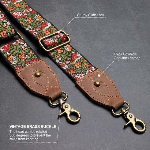 Purse Strap, 2"Cowhide Head Wide Shoulder Strap Adjustable Replacement,Retro Jacquard Embroidery Multi-pattern Crossbody Bag Straps for Handbag,Cr...