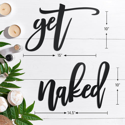 Vivegate Get Naked Sign – 15” X 19” Get Naked Sign for Bathroom Wall Decor Bath Word Art Decals Black Metal Letters...