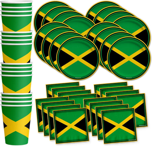 Jamaican Flag Jamaica Birthday Party Supplies Set Plates Napkins Cups Tableware Kit for 16...