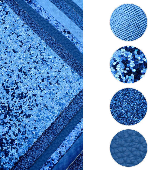 David accessories 8pcs/Set 7.7" x 12.9" (20 cm x 33 cm) Navy Blue Color Series Faux Leather Sheets Glitter Mixed Synthetic Leather Sheets Bundles ...