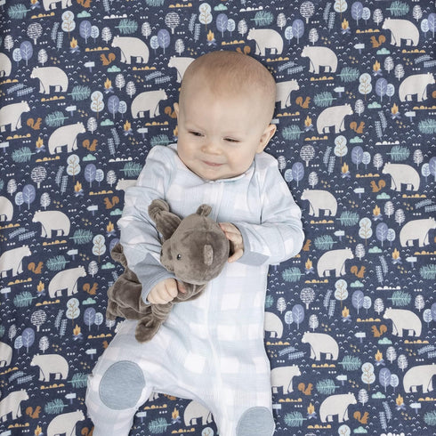 Trend Lab Woodland Wonder 4 Pack Flannel Blankets - Bear Crossings - Blue, Brown, Gray, White; Buffalo Check - White, Gray; Woodland Gnomes - Whit...