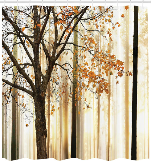 Ambesonne Autumn Shower Curtain, Picture of a Fall Tree Orange Shade Leaf on an Abstract Woodland Background, Cloth Fabric for Bathroom House Deco...