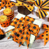 3 Rolls Christmas Burlap Ribbon Orange and Black Plaid Wrapping Wired Ribbons Autumn Christmas Dot Pattern Striped Ribbons for Home DIY Crafts Par...