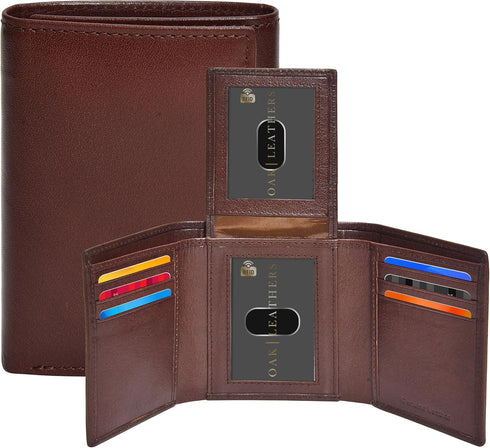 Real Leather Mens Trifold Wallet RFID Blocking Slim Minimalist Front Pocket - Thin & Stylish with ID Window in Gift Box...