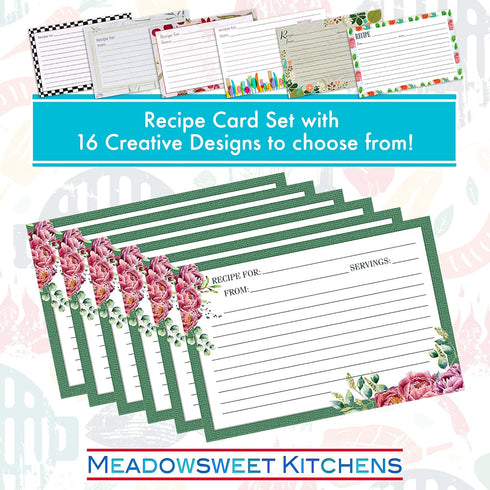 Meadowsweet Kitchens Recipe Card Set - 25 Recipe Cards 4 x 6 Inch, Perfect Size for a Recipe Card Box for Wedding, Bridal Shower Recipe Cards, Mak...