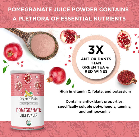 Organic Veda Pomegranate Juice Powder - Pomegranate Extract Rich in Vitamin C, Folate & Potassium - Concentrate for Salad, Yogurt, Ice Cream - Veg...