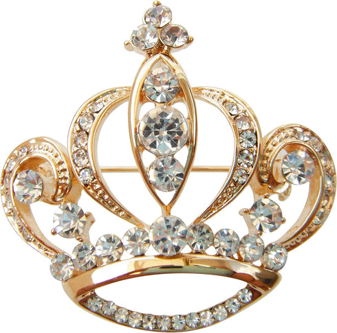 Navachi 18k Gold Plated Multicolor Crystal Royal Crown Brooch Pins...