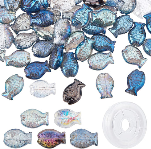 SUNNYCLUE 1 Box Fish Glass Beads Electroplated Glass Fish Beads for Jewelry Making Beading Bracelet Kit Summer Ocean Mermaid Bead Elastic Crystal ...
