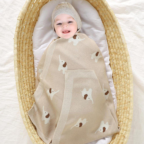 100% Cotton Baby Blanket Knit Soft Cozy Swaddle Receiving Blankets Toddler Infant blanket with Lovely Elephant for Newborn Boy Girls - Camel, 90 x...