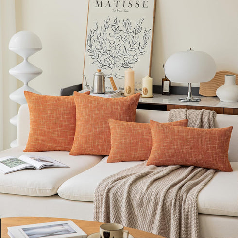 Kevin Textile Fall Pillow Cover Decor Lined Linen Throw Pillow Cases Cushion Cover Seasonal Autumn Pillow Covers for Chair, 18"x18"(2 Pack, Orange...