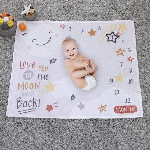 Little Love by NoJo Celestial Grey, Gold and Orange Love You to The Moon & Back Super Soft Photo Op Milestone Baby Blanket...