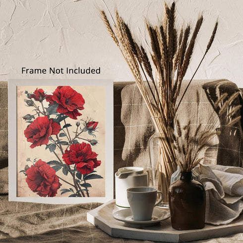 Posterizer 1 pcs-red natural flowers-romantic chic walla art-Floral & Botanical Art-Abstract & Modern Art-Decor for Home & Office- UNFRAMED Wall A...
