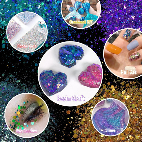 Renfio Chameleon Chunky Glitter, Mixed Fine Powder Color Shift 1.75 Oz (50g) PET Flake Orange Green Purple Glitters Sequin Resin Pigment Chip Dust...