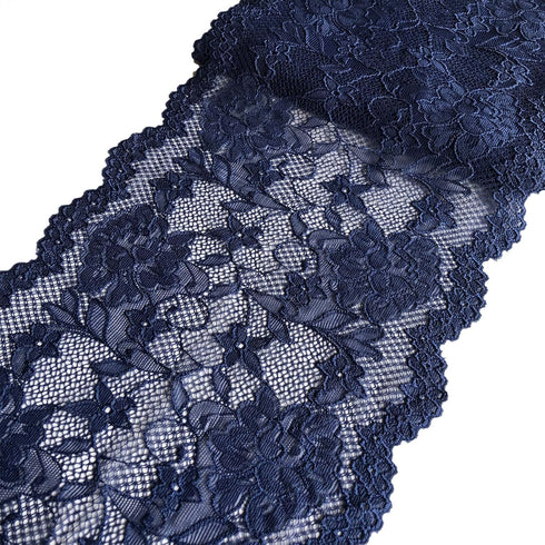 7 Inches Wide Stretch Lace with Floral Pattern for Bridal Wedding Decorations, Sewing and DIY Crafts- 5 Yards (6128 Navy)...