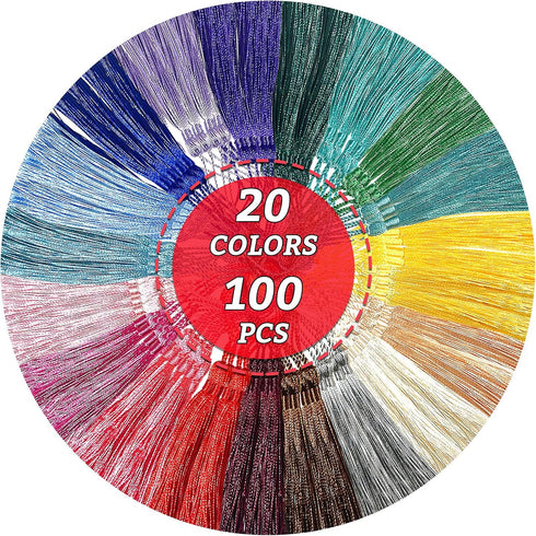 Creatrill 100 Pcs 13cm/5 Inch Silky Handmade Soft Craft Mini Tassels with Loops for Jewelry Making, DIY Projects, Bookmarks, 20 Colors, 5 Pcs of E...