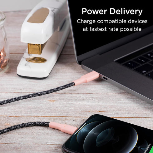 Cordinate USB-C to Lightning Cable, 6 Ft, Braided Cord, Fast Charge, Compatible with iPhone 13/12/11/Pro/Pro Max/Mini, iPad Pro, AirPod Pro, Blush...