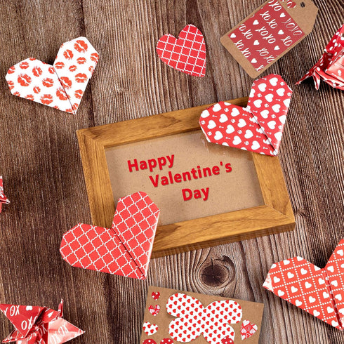 Whaline 60 Sheet Valentine Pattern Paper Set Double-Sided Red Heart Lip Stripe Pattern Premium Specialty Origami Paper for Card Making Die Cuts Sc...