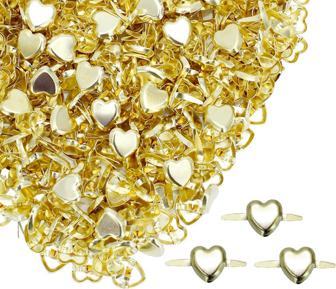 BESTCYC 200pcs 9MM Heart-shaped Golden Tone Brads Pastel Scrapbooking Card Making Stamping...