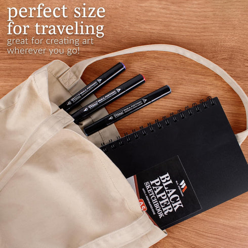 W.A. Portman Black Paper Sketchbook - A5 (6" x 8.25") Black Drawing Paper - Black Paper Journal with Black Art Paper - 60 Page Black Paper Noteboo...
