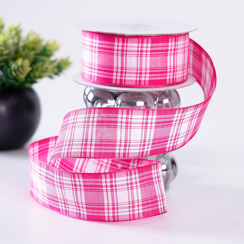Pink Plaid Wired Ribbon,Pink and White Ribbon 1.5 Inch Wide, 25 Yards/Roll, for Christmas Tree,Wreaths,Bows,Holidays Deco,DIY Crafts, Wedding, Par...