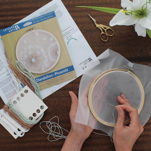 Leisure Arts Embroidery Kit 6" Dandelion - embroidery kit for beginners - embroidery kit for adults - cross stitch kits - cross stitch kits for be...