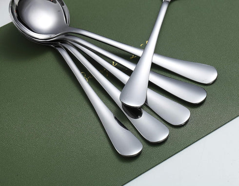 Kyraton 6-Piece Stainless Steel Round Soup Spoons - Dinner & Table Spoons, Silverware Set, Dishwasher Safe...