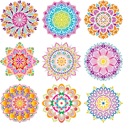 9 Pack 12 x 12 Inch Large Rangoli Stencils Mandala Stencil Laser Cut Painting Template for DIY Art | Wall Stencil, Tile Stencil, Floor Stencils - ...