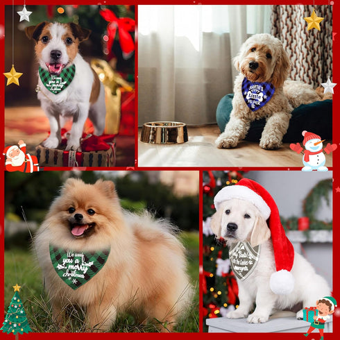 4PCS Christmas Dog Bandanas + 1PCS Xmas Collar, Puppy Accessories Scarf Bulk for Cat...