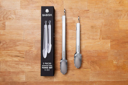 Babish 12” & 9” Locking Kitchen Tong Set, Stainless Steel...