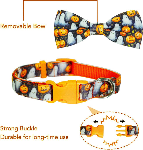 2023 NEW Halloween Holiday Collar for Boys and Girls Small Medium Large dog Pets Puppies Halloween Dog Collar with Bow Tie (Animal Print, Large-(1...