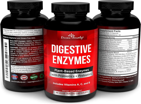 Digestive Enzymes with Probiotics & Prebiotics - Digestive Enzyme Supplements w Lipase, Amylase, Bromelain - Support a Healthy Digestive Tract for...