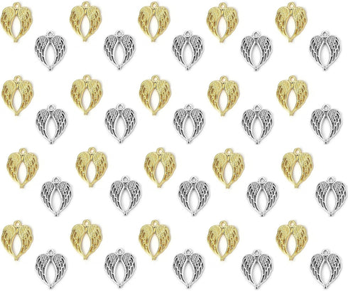 JGFinds Angel Wings Pendant Charm - 100 Pack (50 Silver, 50 Gold Toned) DIY Jewelry Making Supplies, Small 7/8 Inch Metal Wings for Bracelet, Neck...