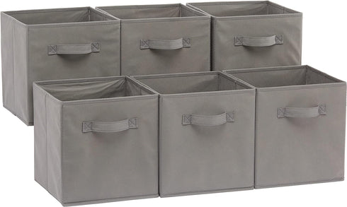 GiveAbay Basics Collapsible Fabric Storage Cubes Organizer with Handles, 10.5"x10.5"x11", Pack of 6, Gray...