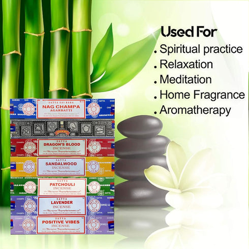 Satya Incense Gift Set Nag Champa, Super hit, Dragon's Blood, Sandalwood, Patchouli, Lavender, Positive Vibes, 15 g...
