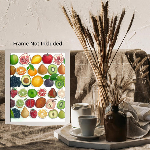 Posterizer 1 pcs-colorful healthy fruits retro drawing style design poster 3-Kitchen & Bar Art-Retro Art- Art for Cafe, Restaurant, Coffee Bar - u...
