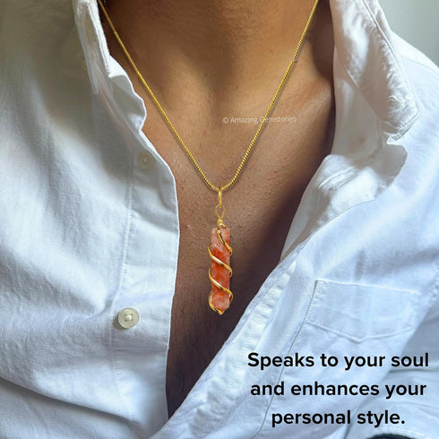 Sunstone Crystal Necklace Pendant For Women, Gold Wire Wrapped Dainty Minimalist Healing Crystal Necklaces For Men Kids Unisex Necklace Jewelry Wi...