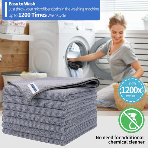 Premium Microfiber Cleaning Cloth, 8 Pack Cleaning Rags, Lint-Free 300GSM High-Performance Ultra Absorbent, Reusable Cleaning Towels Washcloths fo...