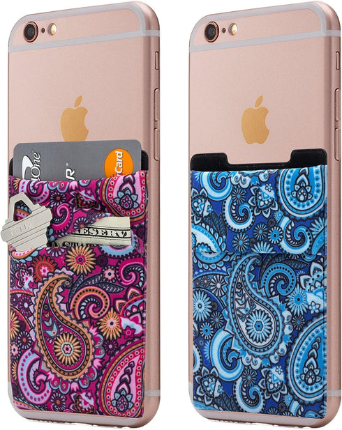 Wallet | Card and Money Holder for Cell Phone | Sticks On Case (Paisley Pink & Blue)...