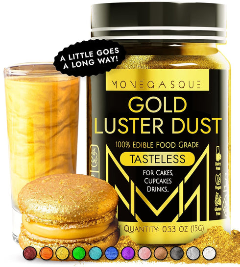 MONÉGASQUE Gold Edible Glitter for Drinks 15g – Edible Glitter for Cakes & Cocktails - Gold Luster Dust for Cocktail, Halloween Food Decorations, ...
