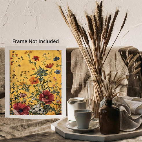 Posterizer 1 pcs-wild flowers with yellow background-Floral & Botanical Art-Abstract & Modern Art-Decor for Home & Office- UNFRAMED Wall Art...