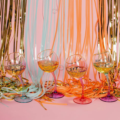 Pavilion Gift Company I Used To Be Hitched But I'm Better Now 11 Oz Red Ombre & Gold Unique Tipsy Stemmed Wine Glass, Pink...