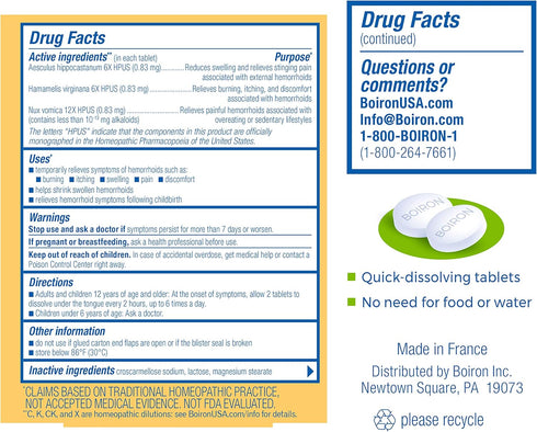 Boiron HemCalm Tablets for Hemorrhoid Relief of Pain, Itching, Swelling or Discomfort - 120 Count (Pack of 1)...
