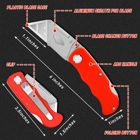 JETMORE 4 Pack Folding Utility Knife with Extra 10Pcs Blades, Box Cutters for Home, Office, Warehouse, Durable Razor Knife, Box Knife, Box Opener,...