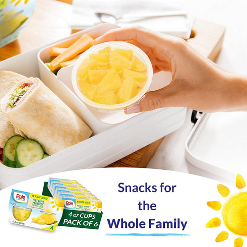 Dole Fruit Bowls Pineapple Tidbits in 100% Juice Snacks, 4oz 24 Total Cups, Gluten & Dairy Free, Bulk Lunch Snacks for Kids & Adults...