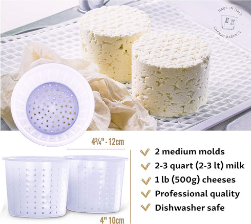Country Trading Co. Cheese Molds Set of 3 for Making Blue and Hard Cheeses at Home - Quality Italian Baskets to Make Gorgonzola Colby Gouda Chedda...