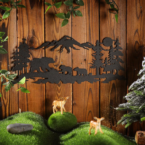 Moxweyeni Metal Bear Wall Art Forest Mountain Bear Woodland Decor Rustic Animal Hunting Decor for Bedroom Wall Decoration, 11.8 x 6.9 Inch...