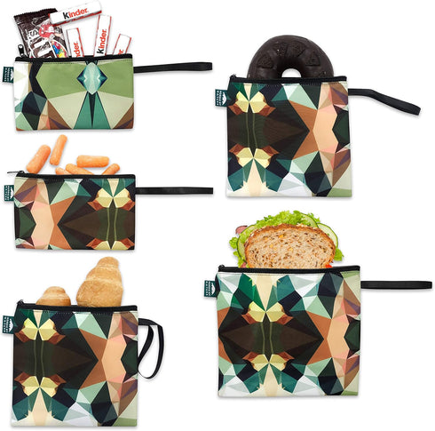Nordic By Nature-Dual Layer Reusable Sandwich & Snack Bags – BPA-Free, Easy Clean, School Lunch Bags for Kids & Adults (Mosaic Camo)...
