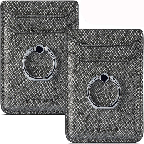 BIAJIYA Card Holder for Back of Phone with Ring RFID Blocking Stand Wallet Pocket Stick on Phone Credit Cards Leather for iPhone/Android and All S...
