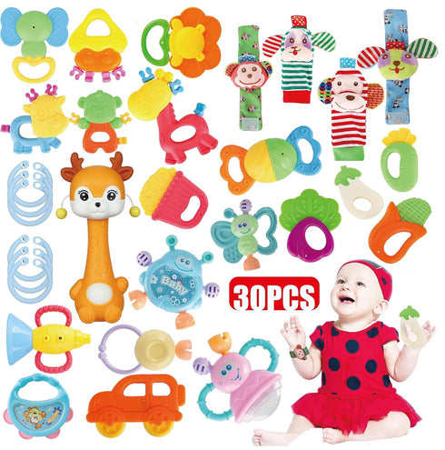 30 Pcs High Contrast Baby Toy Gift Set for Infants - Rattles, Teething Toys & Wrist Socks - Suitable for 6-12 Months - Perfect Baby Toys for Boys ...