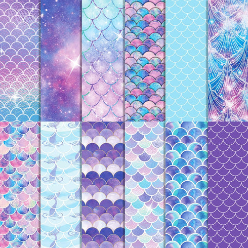 VIVIQUEN 24 Pack Mermaid Pattern Double-Sided Paper, 12-inches Purple Textured Scrapbook Paper Craft Paper Folded Flat for DIY Background Card Mak...